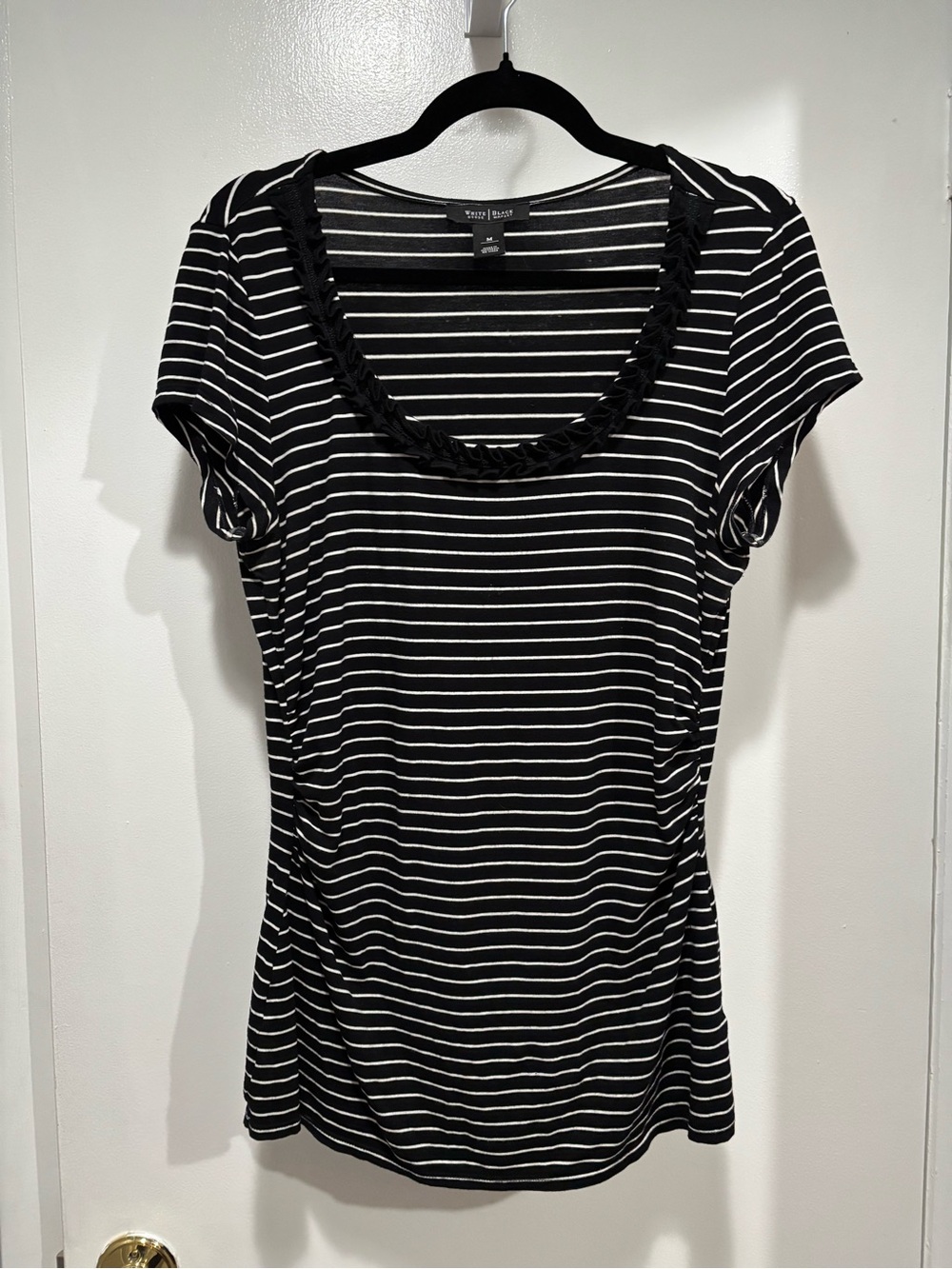 White House Black Market Black and White Striped Scoop Neck Tee